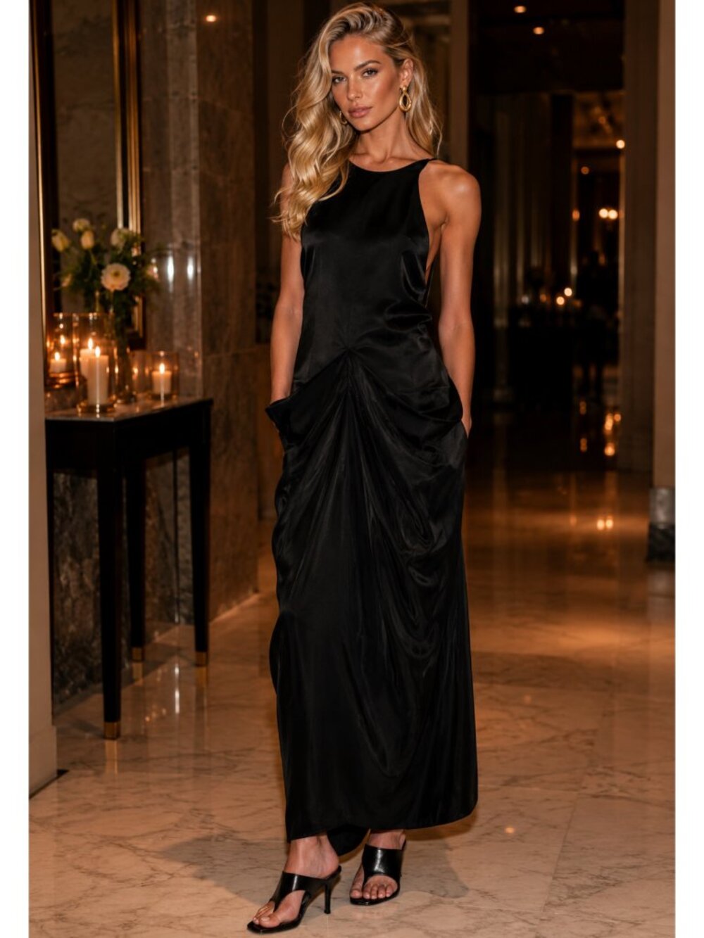 KHAITE Kent draped satin maxi dress Size 2, XS NEW